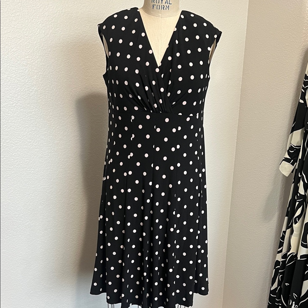 Ralph Lauren Black and White Polka Dot Midi Dress